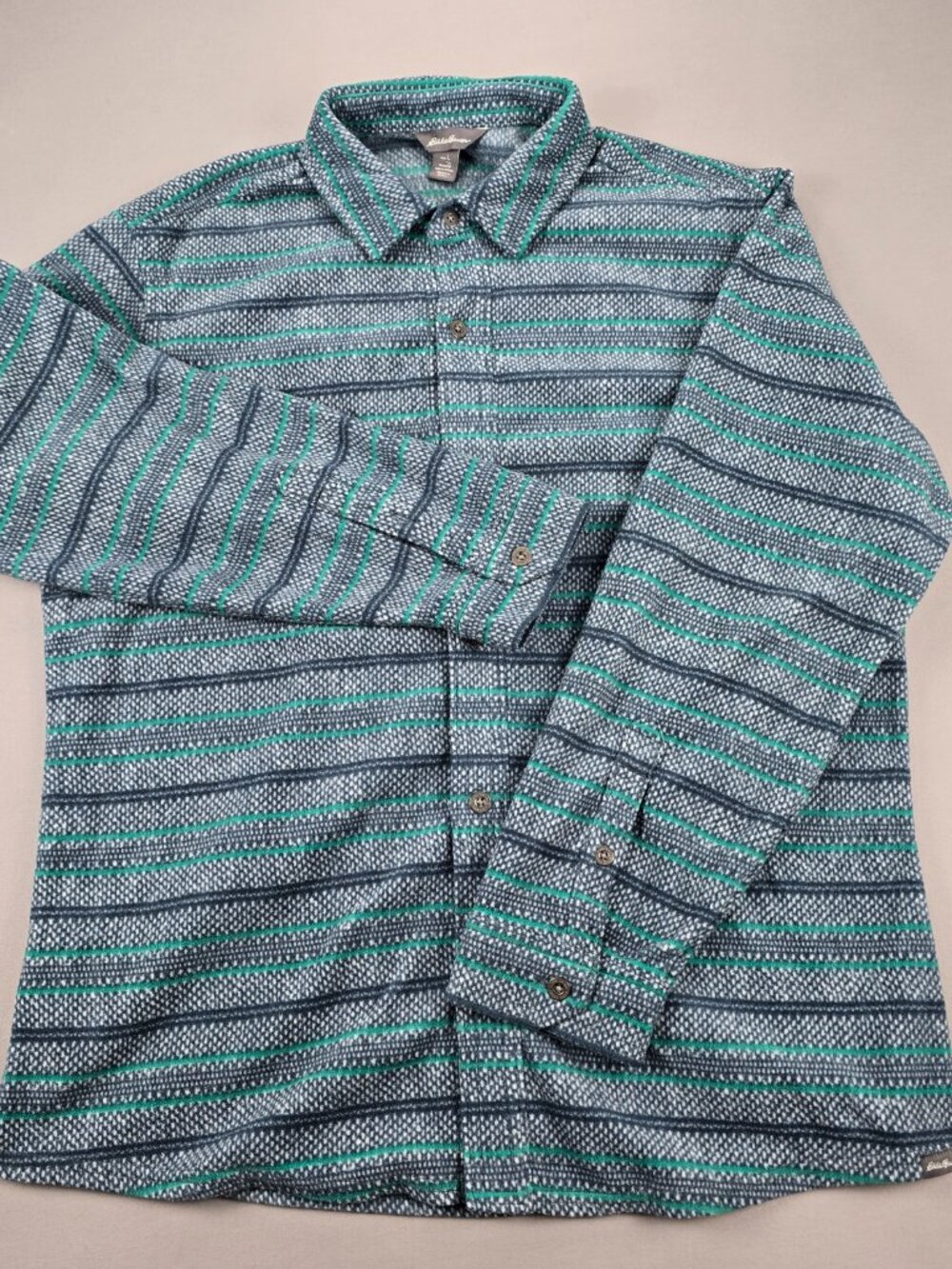 Eddie Bauer Striped Fleece Button Down Shirt Jacket Green Large